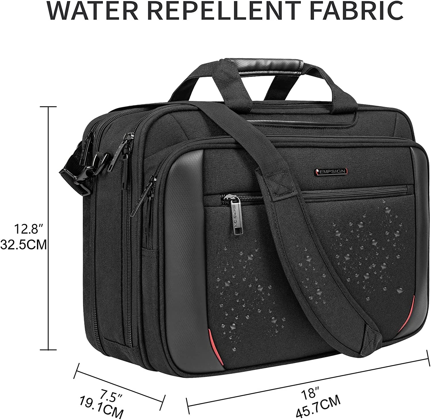 EMPSIGN Laptop Case Briefcase, 17.3 Inch Laptop Bag Expandable Messenger Bag for Men & Women Water Repellent, RFID Blocking Shoulder Bag Canvas Bag for Work, Business Commute Travel School-Black - Image 2